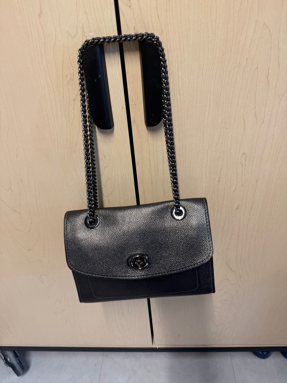 Coach Parker Convertible Chain Crossbody Flap Bag Metallic Graphite Gunmetal